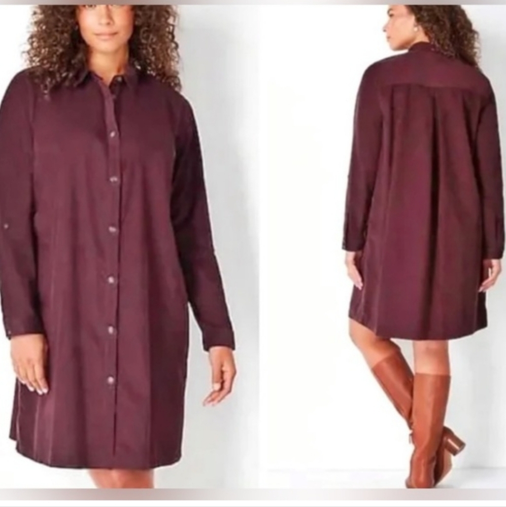 J JILL Courderoy Shift Dress Burgundy L Fall Cottagecore Contemporary Winter